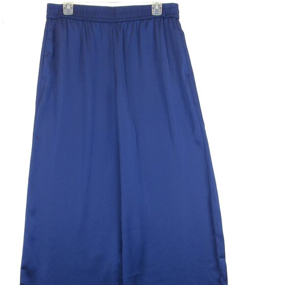 Ann Taylor Wide Leg Blue Pant Satin Women’s Size L Petite Pull On Elastic Waist - Picture 2 of 5